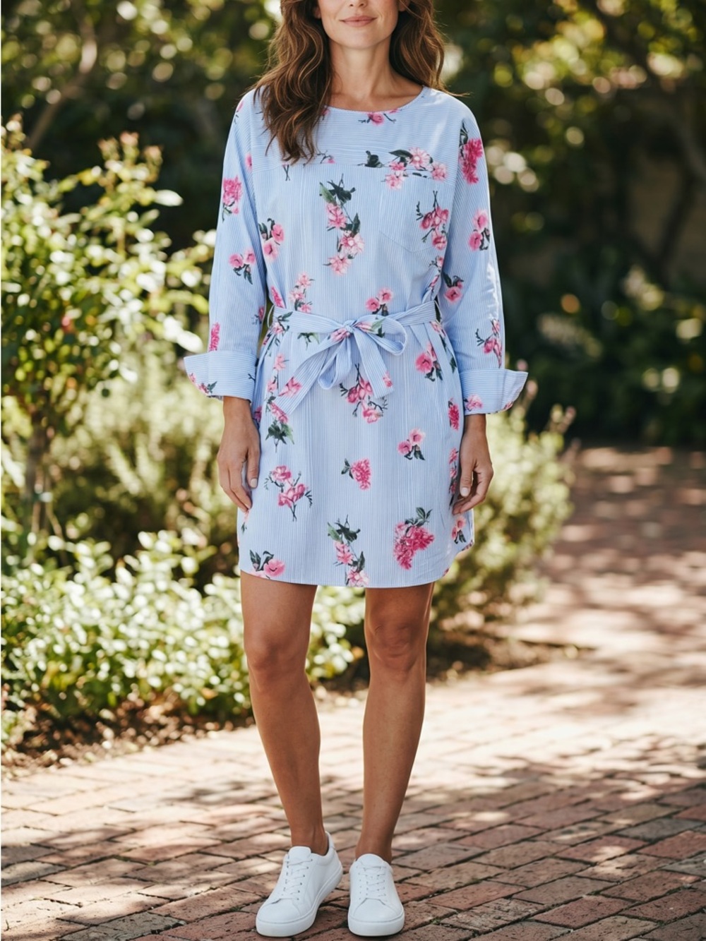MAXSPORT Aqua Stripe Floral Shirt Dress Large NWT(Retail $228)